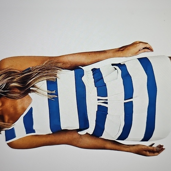 NWT Hesxuno Blue and White Striped Sleeveless A Line SWIM Midi Dress/Coverup XL - Picture 2 of 8